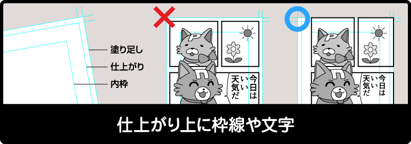 仕上がり線上に枠線や文字