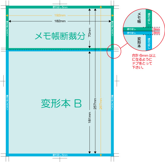 B5正方形本と余った部分でメモ帳などを作成される場合